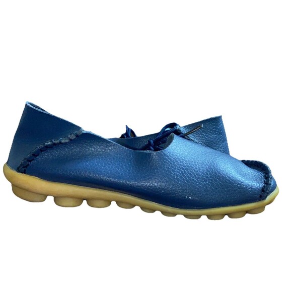 Socofy Womens Leather Slip On Blue Walking Shoes Moccasins Flats SZ 37 235 - Picture 5 of 7
